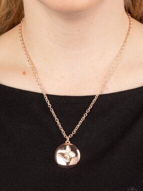 Paparazzi Jewelry Accessories - Monarch Meadow - Rose Gold Necklace - Vintage